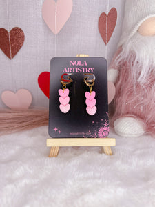 Heart dangle trios (pink ombre)